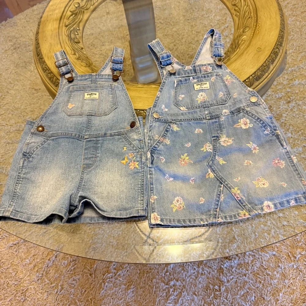OshKosh B'gosh Overalls Vestbak Flowers Girls Sz 3T Lot of 2 Dress and Shorts